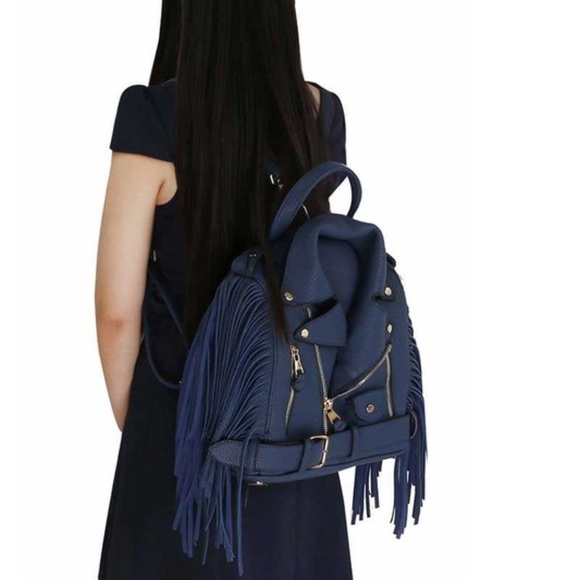 Motorcycle Jacket handbag with Fringe in Navy Blue main image 5